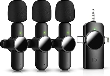 3 in 1 Mini Microphone,Wireless Lavalier Microphone for iPhone Android Camera USB-C,2.4G Ultra-Low Delay,Noise Reduction,Microphone Video Recording, Live Streaming,tiktok(Black, 3microphone)