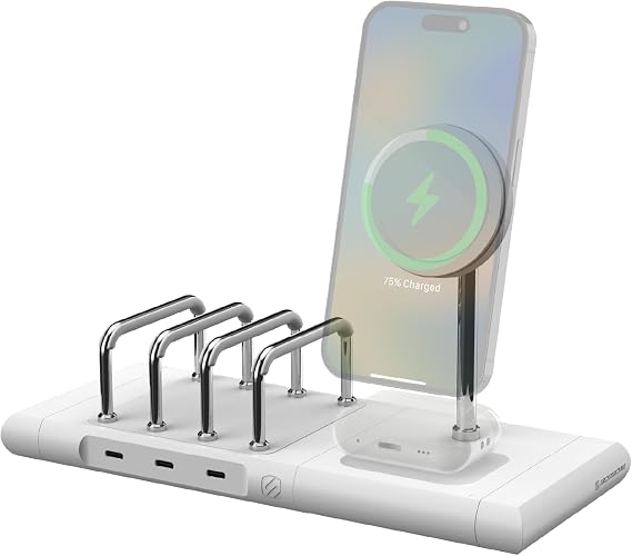 Scosche BaseLynx 2.0 Modular Charging Station with 15W MagSafe Wireless Charger Stand, 5W Charging Pad for AirPods Pro and 3 Port 60W USB-C Multi Device Fast Phone Charger Compatible with Apple iPhone