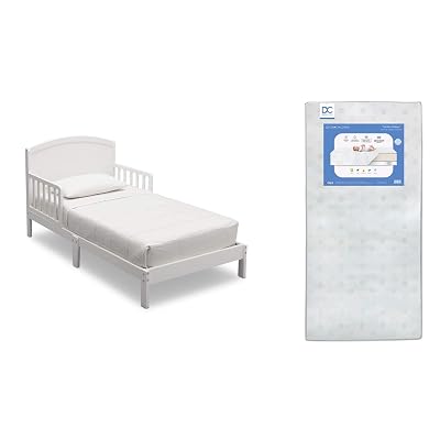 Delta Children Abby Toddler Bed, Bianca  Delta Children Twinkle Galaxy Dual Sided Recycled Fiber Core Toddler Mattress Bundle