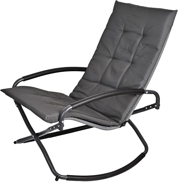 Rocking Folding Chair Comfy Recliner Chair with Puffy Cushion Suitable for Porch Deck, Garden, Patio Lounge Set, Gray,Weather Resistant Textilene Fabric Space-Saving 330lbs Capacity