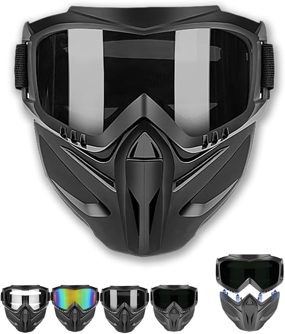 Detachable Full Face Eyewear Mask for Riding & Grass Cutting, Full Face Dust Mask with Anti-Fog Eyewear