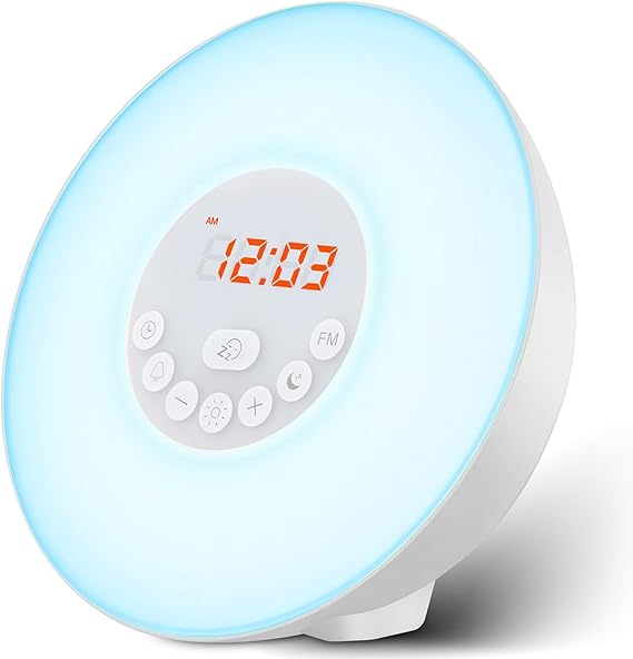 Sunrise Alarm Clock Wake Up Light - Upgraded Version with Sunrise/Sunset Simulation, Dual Alarms, Snooze Function, 6 Colors Atmosphere Lamp, 6 Natural Sounds and FM Radio
