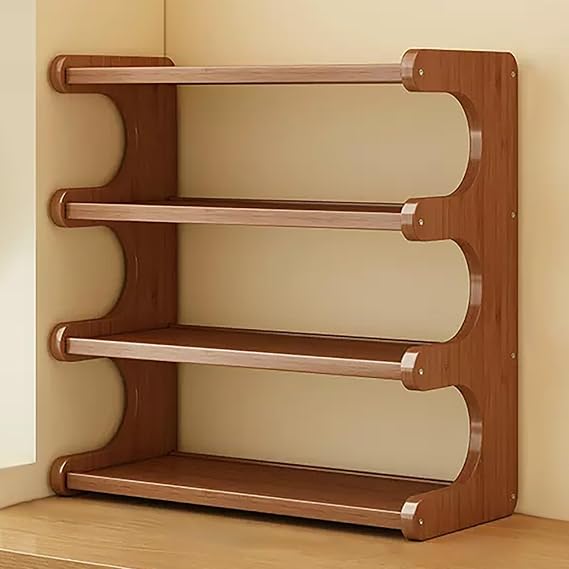 Bamboo Desk Shelf, Table Organizer Shelf, Arc-Modeling, Small Countertop Storage Rack, Save Space, Multifunction Display Shelf, Open Tabletop Bookshelf, for Home Decor(4 Tier 20''/50cm)