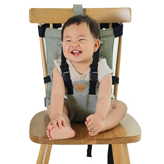 Foldable Portable High Chair for Babies & Toddlers - Compact Travel Harness Seat with Adjustable Straps, Safety Baby Travel Essential for 6 Months-3 Years Old