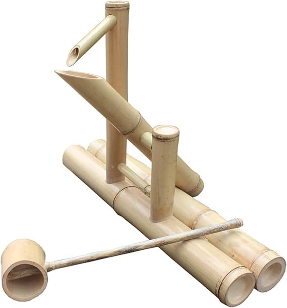 Bamboo Fountain Kit, Wood Water Feature Rocking Pump Landscape, Zen Landscaping Water Feature Suitable for Office Sink Terraces and Courtyards