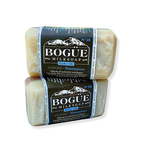 Goat Milk Soap two bars- BOGUE No.38 BESPOKE Mountaineer Blend moisturizes & heals dry & cracked skin with essential oils of Chamomile, Palmarosa, Carrot-seed & Rosehips