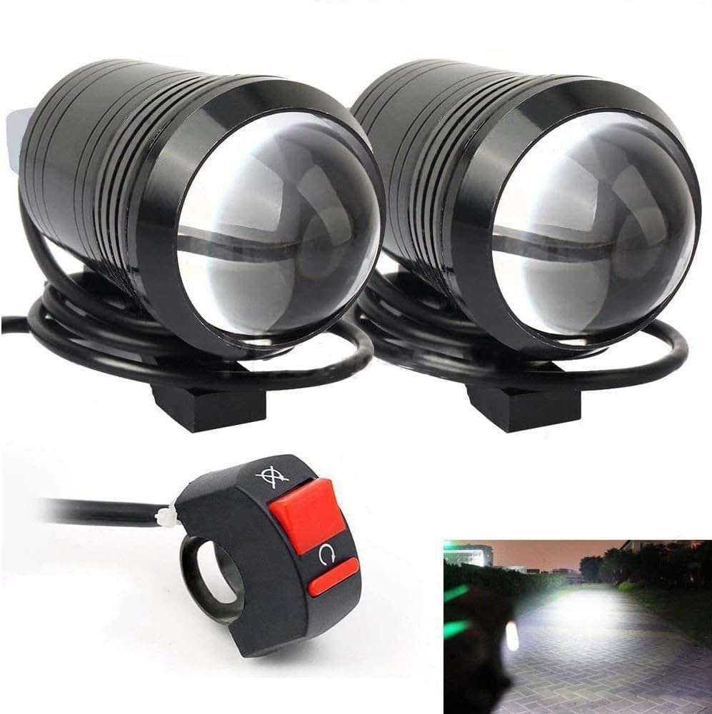 2PCS Motorcycle Fog Light Bar Spotlight Black Metal Shell Waterproof Bright LED Universal Motorcycle Headlight Electric Bike Work Driving Headlamp Spot Lamp  1pcs ONOFF Switch