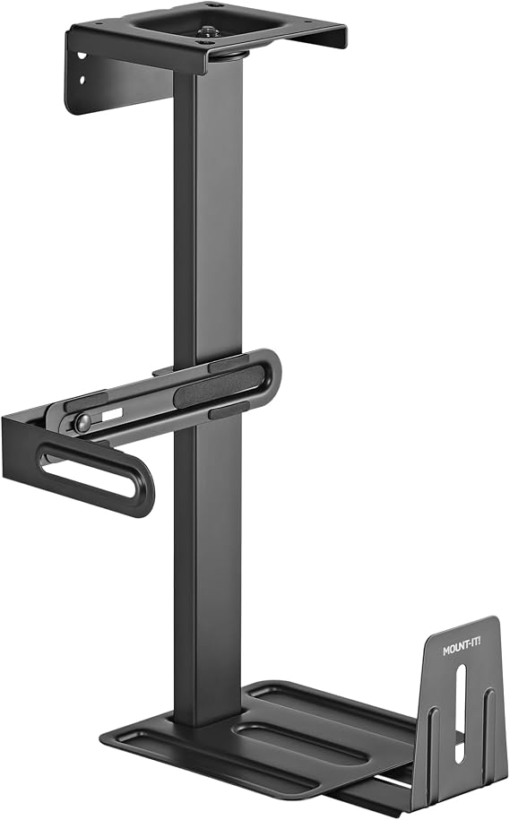 Mount-It! CPU Under Desk Mount Bracket, Rotating Heavy Duty Computer Tower Wall Mount, 360 Swivel Easy Cable Access, 44 lbs Weight Capacity, Adjustable Width Computer Case Holder, Black
