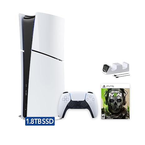 PlayStation 5 Slim Upgraded 1.8TB Digital Edition Call of Duty Modern Warfare II Bundle and Mytrix Controller Charger - White, Slim PS5 1.8TB PCIe SSD Gaming Console
