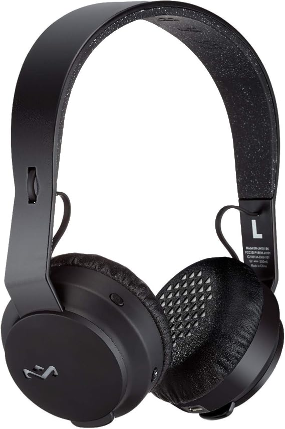 House of Marley EM-JH101-BK Rebel Wireless Bluetooth On Ear Headphones with a Microphone, Black,Large