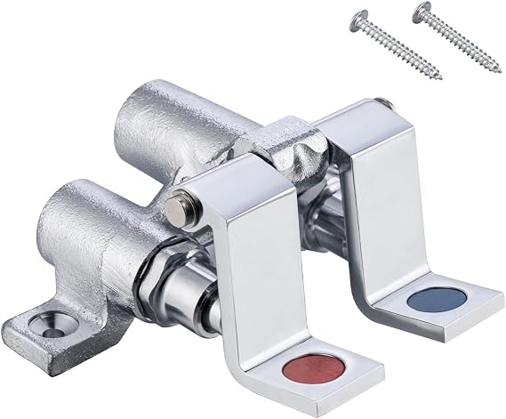 Double Pedal Foot Valve, Commercial Industrial Hand-Free Wash Sink Control | Heavy-Duty Solid Brass with Rough Chrome Finish, Zn-Alloy Pedal, 1/2" NPT Female Connection, Footoperated Faucet Control