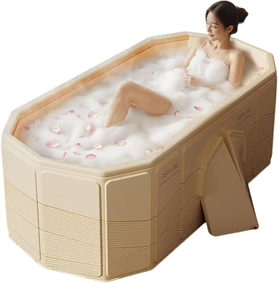 Foldable Bathtub for Adult 59'in Foldable Collapsible tub Portable Bathtub for Bathroom Folding SPA Tub for Shower Stall, Ideal for Small Spaces Folding Tub (Golden, XL: 47"L x 33.8"W x 19.5"H)
