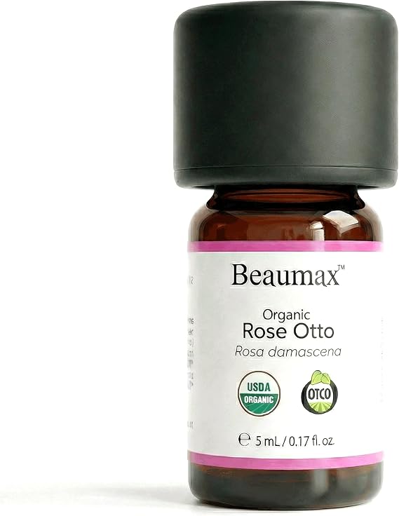 Rose Otto Organic Essential Oil (Rosa Damascena) - Beaumax USDA Certified 100% Pure Therapeutic Grade Undiluted Aroma Oil 5ml (0.17 fl oz)