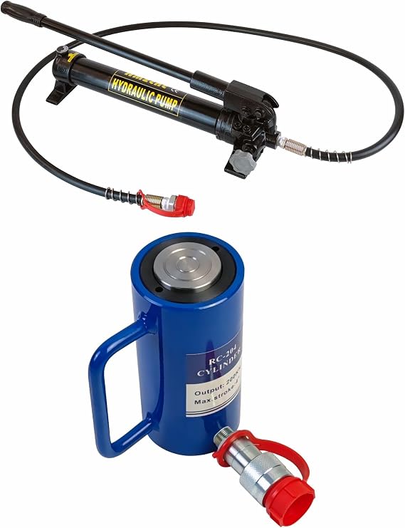 AMZCNC 10000 Psi Hydraulic Hand Pump and 20 Ton Hydraulic Cylinder Ram Single Acting 4 Inch Stroke