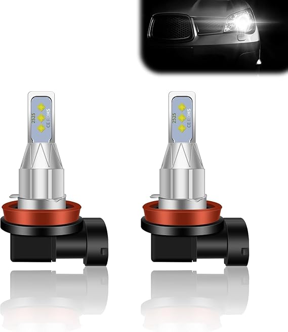 2x L2 H8 H9 H11 6000K LED Fog Light Bulbs Set, 6000LM 6-2525-SMD Ceramic Lamp Beads, Plug and Play Fog Lamps Replace Bulb for Cars Vehicle ATV/UTV OFF ROAD LIGHT (White, H8/H9/H11)
