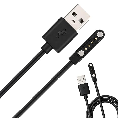 Black Magnetic USB Charging Cable, 4 Pin Smart Watch Charger for Most Watches