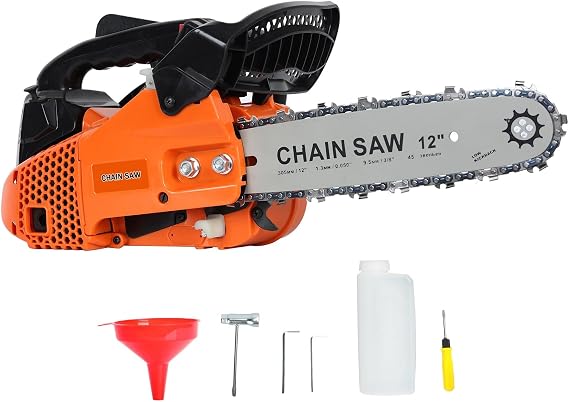 58cc Gas Chainsaw with 12-Inch Bar, Top Handle Chainsaw for Tree Logging Cutting Pruning, Automatic Oiler System, Motosierra de Gasolina, Gifts for Husband Dad Orange