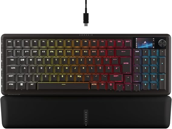 Corsair Vanguard 96 Wired Mechanical Gaming Keyboard - Black QWERTZ DE 96% Layout MLX Plasma Linear Switch 8000Hz Polling LCD Display Virtual Stream Deck G Buttons SOCD Flash Tap