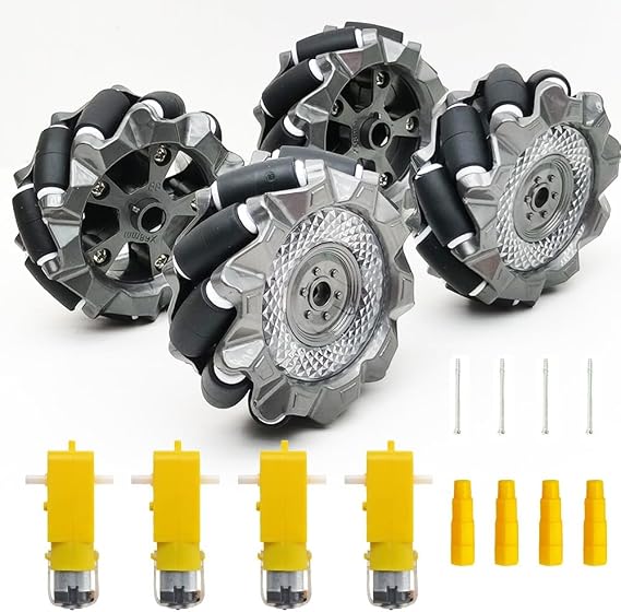 DIY Mecanum ホイール ロボットキット パーツ 4WD 全方向性ホイール スマートロボット 車 シャーシキット ロボット工学アクセサリー 15歳以上 ホイール4個とTTモーター4個