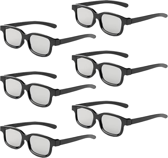 Reald 3D Glasses, Circular Polarized Non-Flashing Passive 3D Glasses for Reald Format Cinema/Passive Polarized 3D TV Projector - 3D Glasses That Supports 3D TV and Cinema (6pcs)
