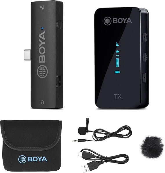 BOYA Wireles Microphone,XM6-S5 USB C Wirele Clip Microphone Portable Transmitter&Receiver for Android Type C Smartphone Podcast Facebook YouTube Vlog Video Recording