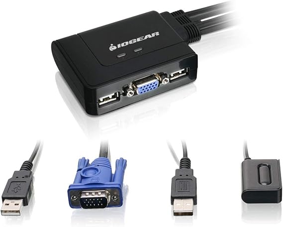 IOGEAR 2-Port USB VGA Cabled KVM Switch - 2048 x 1536 - Remote Button Switch - Plug n Play - PC, MAC, SUN - GCS22U