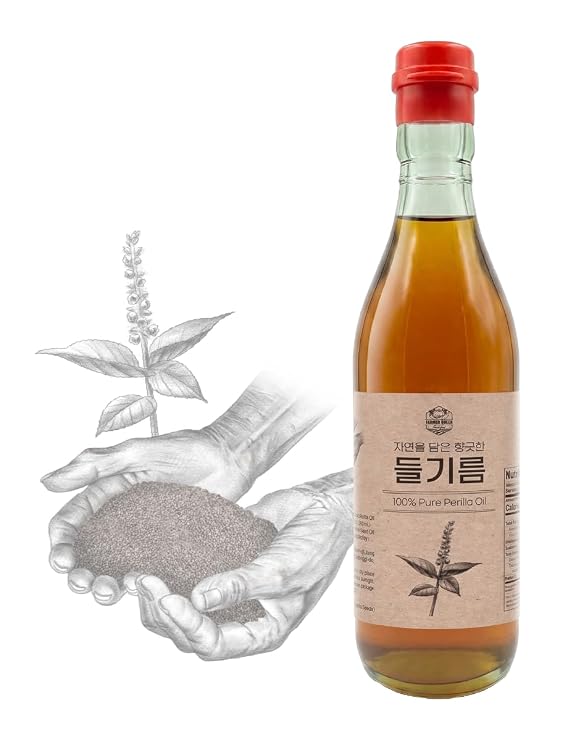 Korean Roasted Perilla Oil, 350ml, Rich Nutty Aroma, Traditional Korean Style Cooking Oil, Finishing Oil for Rice, Noodles, Salads & Korean Dishes