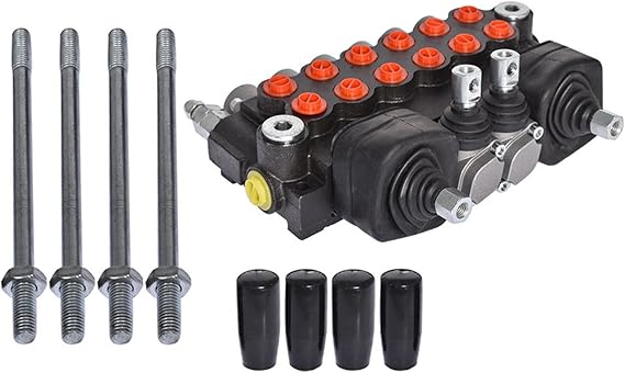 6 Spool Hydraulic Backhoe Directional Control Valve with 2 Joysticks 11 GPM for Tractor Loader Motors Spool Double Acting SEA Ports