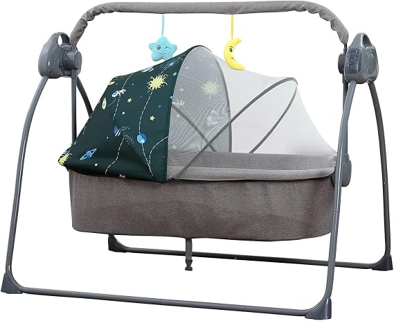 Cradle Electric Baby Crib Bluetooth Electric Swing 0-18 Months Newborn Baby Cradle Rocking Music Remote Control Sleeping Basket Bed with Mosquito Net & Music Remote Control Swing Rocking Function Hi-Low Bed Green