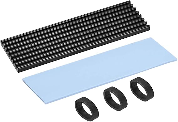 uxcell Aluminum Heatsink Kit 70x22x3mm Black with Silicone Thermal Pads for M.2, for 2280 SSD