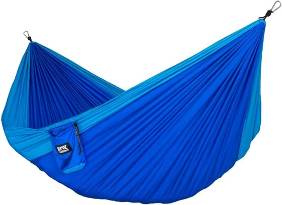 Fox Outfitters Neolite Single Camping Hammock - Lightweight Portable Nylon Parachute Hammock for Backpacking, Travel, Beach, Yard. Hammock Straps & Steel Carabiners Included