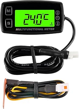 Runleader RL-HM035T-TS003 Digital Engine Temp Gauge Hours Tachometer, Backlight Display, Replaceable Battery and Waterproof Design.
