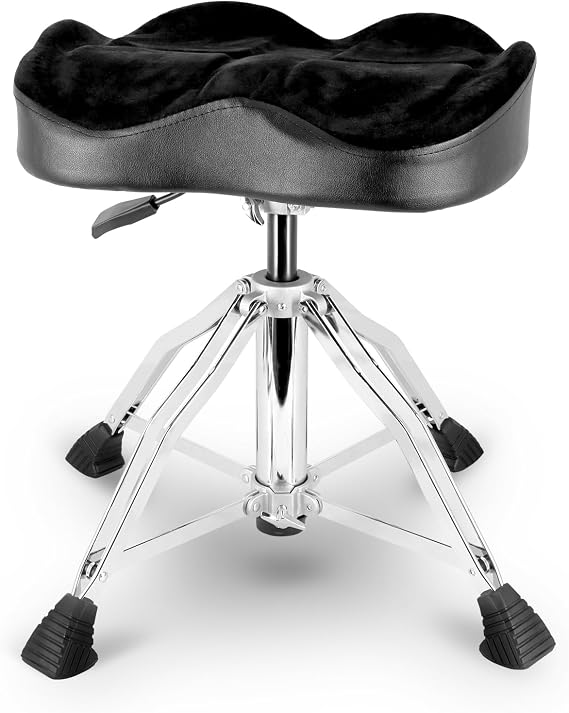 ROWELL Hydraulic Drum Throne Height Adjustable Drum Throne Heavy Duty Drum Thrones Seat Airlift Drum Stool 3.9 inch Thick Padded Drum Chair 4 Legs Drum Stools for Drummers,Guitar Players (Black)