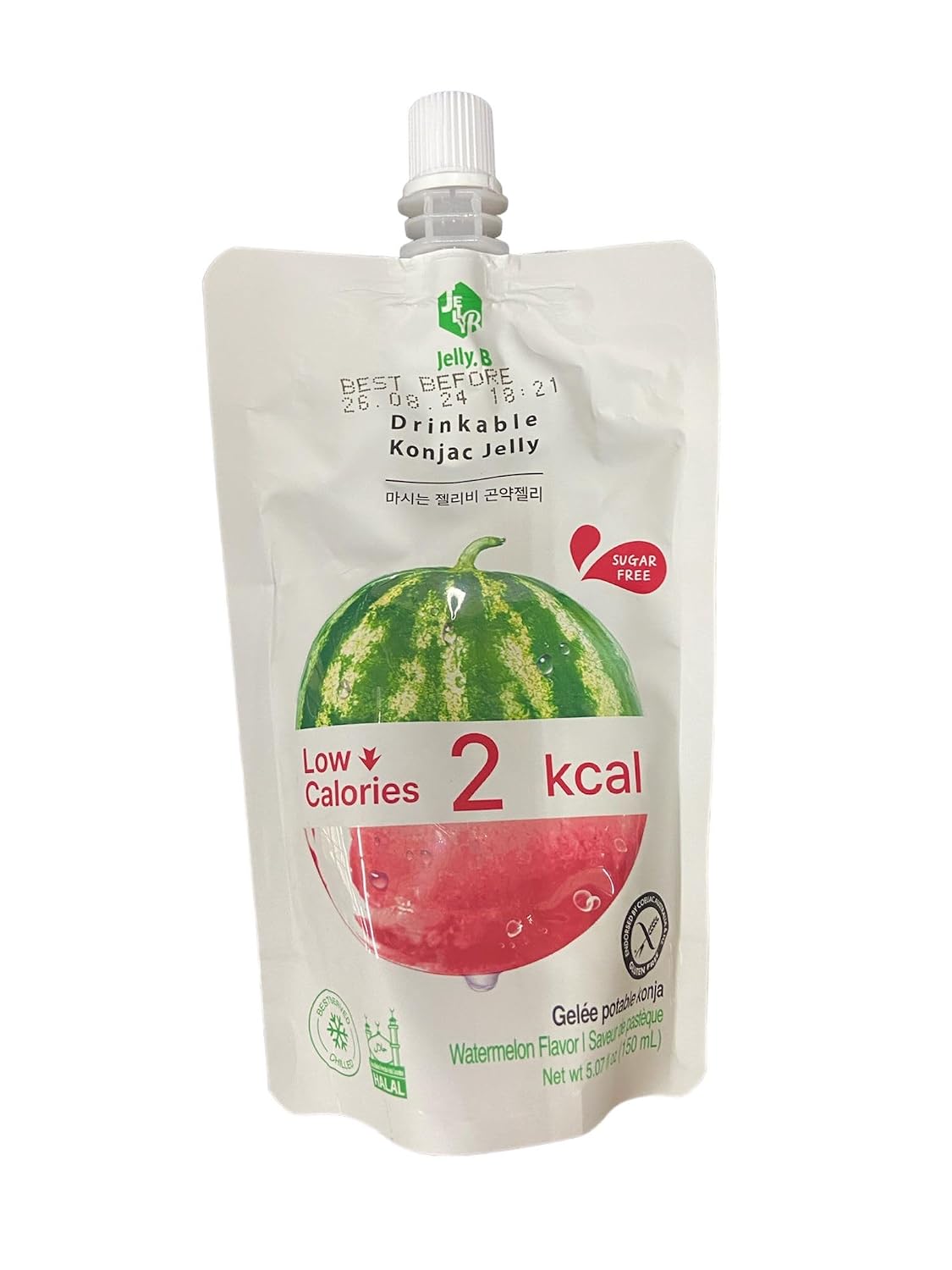 Jelly B Drinkable Konjac Jelly Watermelon Flavor. Low-Calorie Snack. On-the-Go. Japanese Jelly Drink – 5.07 Oz pack of 4