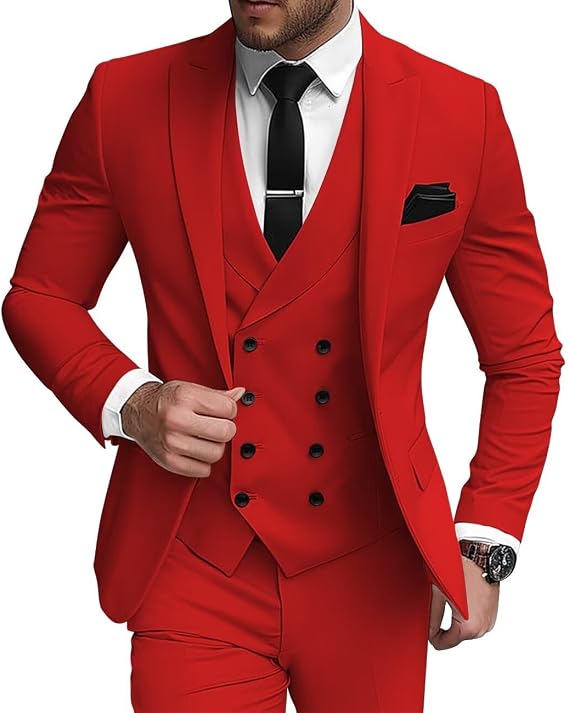 Mens 3 Piece Suit Classic Fit Double Breasted Suit for Men Formal Business Wedding Prom Suits
