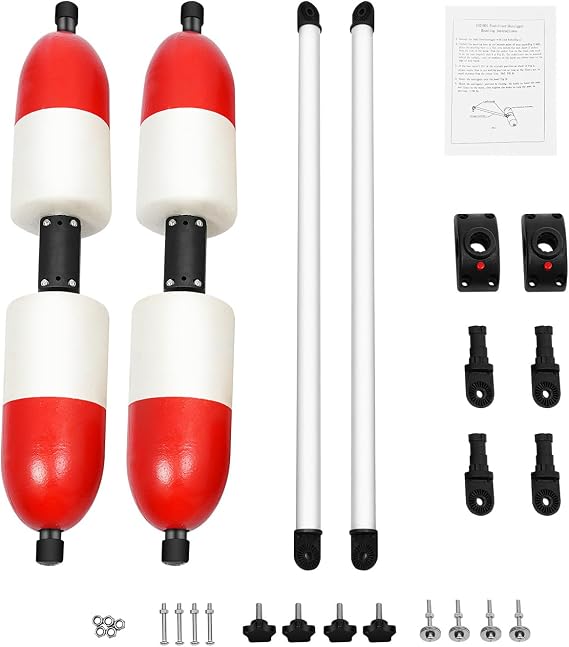 DHBREK Kayak Stabilizer System, Portable Kayak Outriggers with Quick Release Buttons, Detachable PVC Boat Stabilizer Suitable for Most Kayaks and Canoes, 1 Pair, Red and White