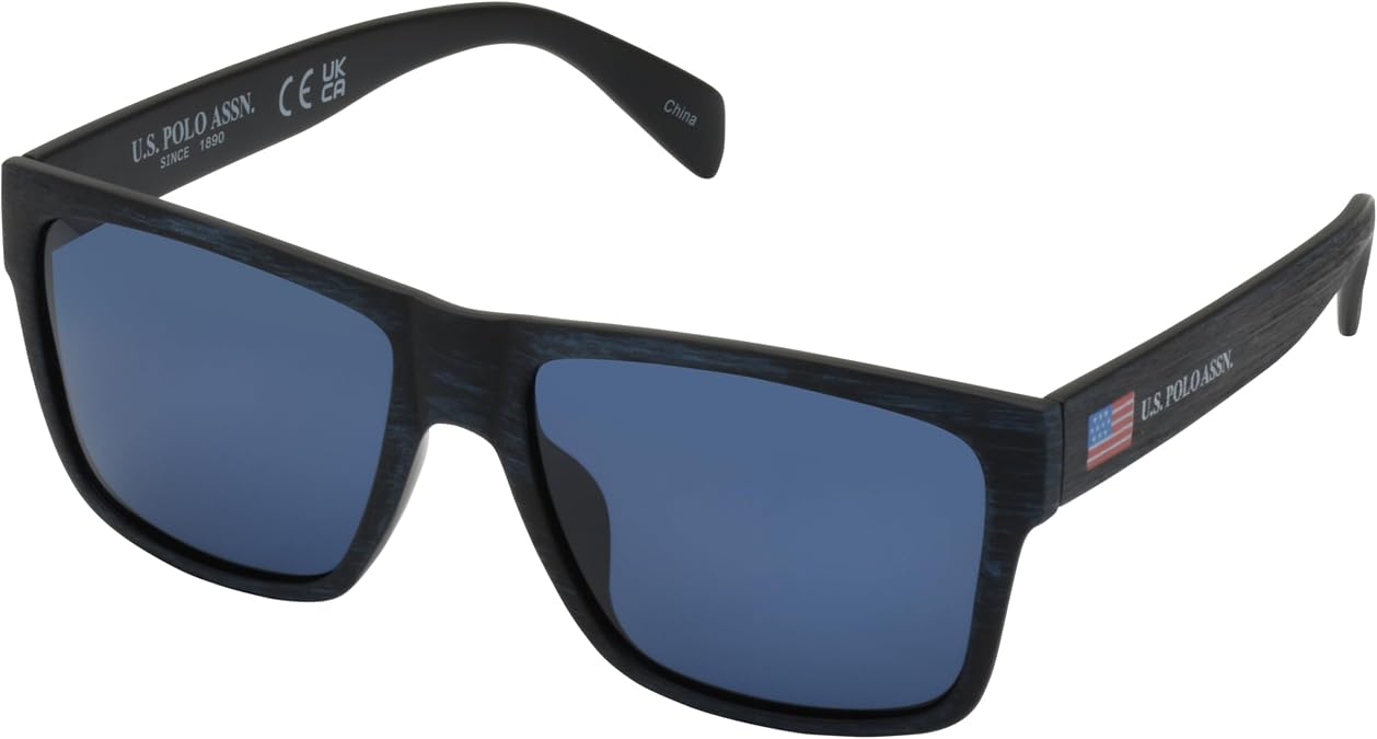 U.S. POLO ASSN. mens Pa3018 Casual Woodgrain Rectangular Polarized Sunglasses With Uv400 Protection, Sport Sunglasses for Men Rectangular Sunglasses