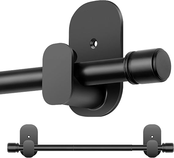 Curtain Rods No Drilling 16 to 30 Inch, HOTOZON 5/8 Inches No Drill Curtain Rods for Windows 8 to 26 Inches(0.7-2.1 ft), Renter Friendly Adjustable Small Drapery Rod for Lightweight Curtains, Black