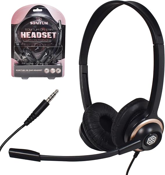 Sonitum Headset - Noise Cancelling Computer Headset for Office, Meetings, Chat - Comfortable Over-Ear Headphones with Rotating Microphone - 3.5 Jack for Universal Connectivity 1 Pack
