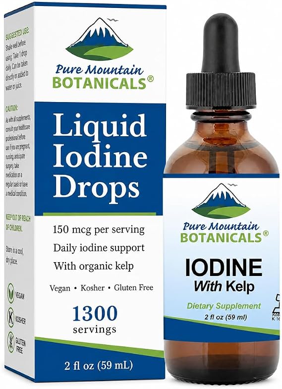 Liquid Iodine Drops 150 mcg - Iodine Supplement from Organic Kelp - 1300 Servings - Vegan Kosher Gluten-Free - Iodide Solution 2 oz