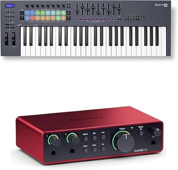 Novation FLkey 49 MIDI Keyboard Controller + Focusrite Scarlett 2i2 4th Gen USB Audio Interface