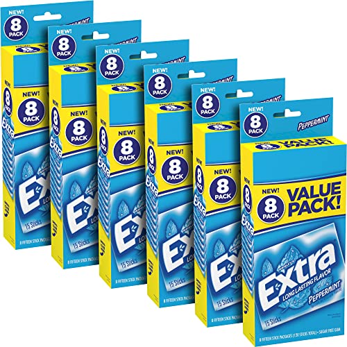 EXTRA Gum Peppermint, Sugar Free Chewing Gum Bulk, 8 Ct Box, Pack of 6 48 Count, Long-Lasting Fresh Breath, Cool Peppermint Flavor, Individually Wrapped