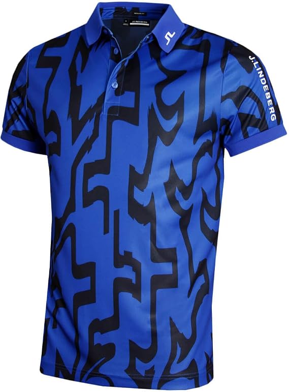J. Lindeberg Tour Tech Print Bridge Blue Mens Golf Polo