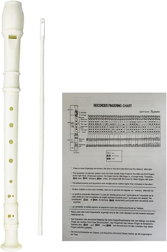 Soprano Recorder 8 Hole Classic German Style Descant Flute Musical Instruments + Cleaning Rod + Instruction for Beginners School Graduation Gift (White)