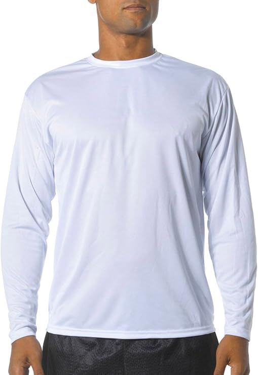 A4 Adult Cooling Performance Long-Sleeve T-Shirt, Wht, X-Large