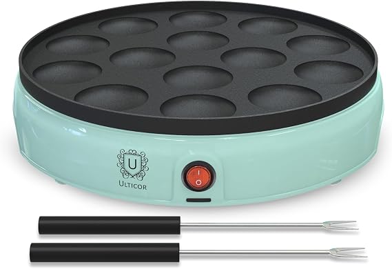 ULTICOR Mini Pancake Maker 14-Hole Electric Poffertjes Pan Non-Stick Dutch Mini Pancakes Griddle Easy to Use, Easy to Clean Perfect for Breakfast, Desserts, Snacks & More