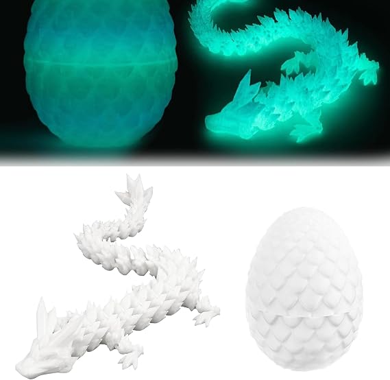 3D Printed Dragon in Egg, Articulated Dragon Crystal Dragon Egg, 8.5cm Dragon Egg & 22cm Fidget Dragon Toys Dragon Model Flexible for Easter Bonus Decoration Desk Office Toys Car Interior Decoration