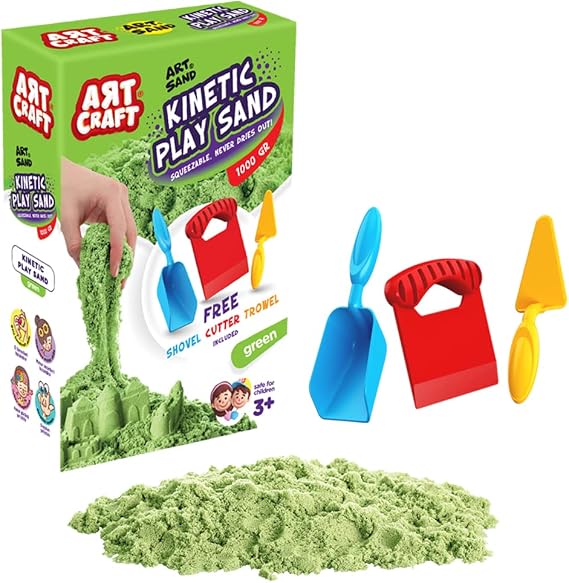 Art Craft 03692 Kinetic Play Sand with Accessories, Green, 1000 gr