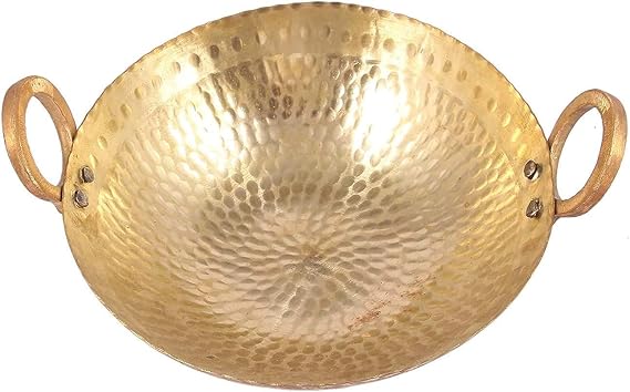 Pure Brass (Pital) Hand Made Heavy Hammered Kadhai Kadai Cheenachatti for Cooking 3000 ml Brass