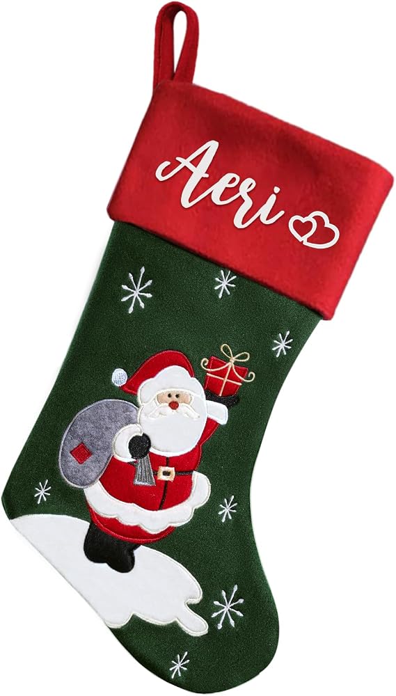 Dreamdecor Personalized Christmas Stockings with Name, 18" Large Buffalo Plaid Xmas Stocking Hanging Socks with Santa Snowman Deer Dog Cat Holiday Home Decoration for Family